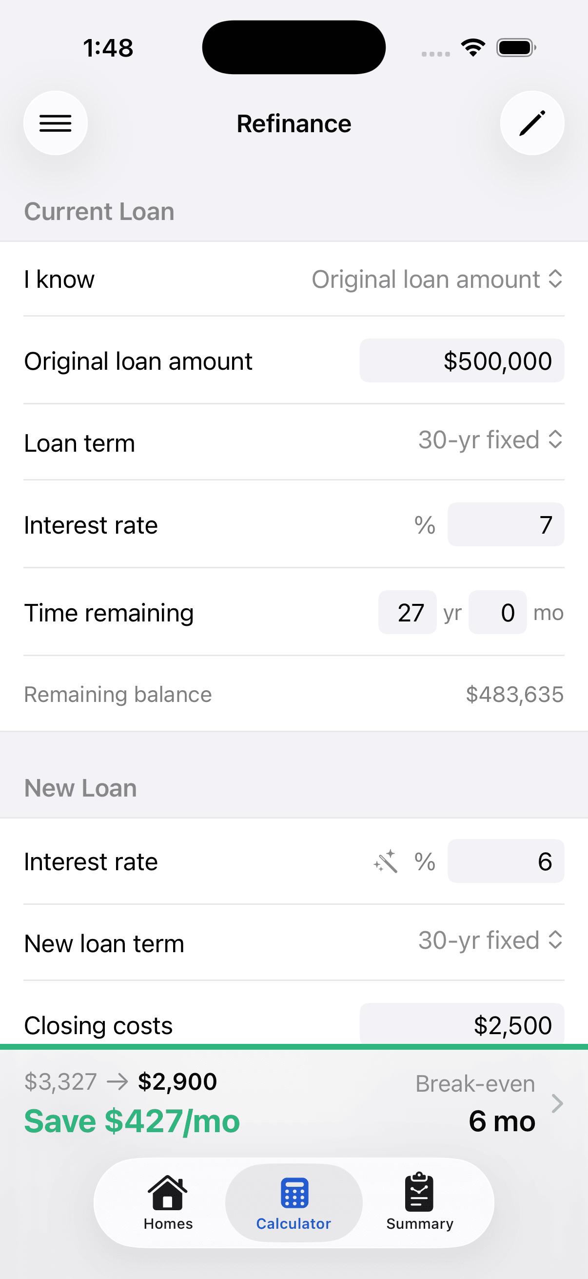 Refinance Calculator screenshot 1